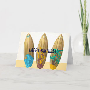 Retro Surfboard trio Summer beach birthday Card
