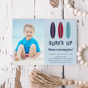 Retro Surfboards   Photo Birthday Party Invitation
