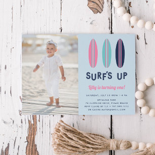 Retro Surfboards   Photo Birthday Party Invitation