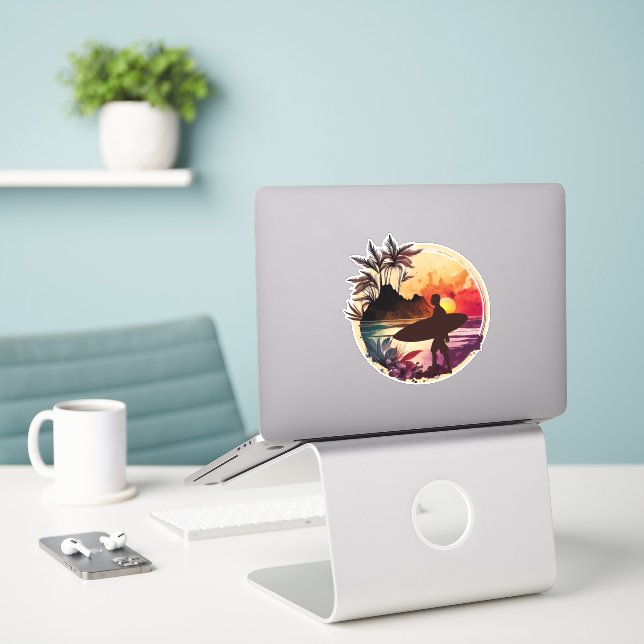 Retro Surfer  1 Sunset Beach  (Laptop On Desk)