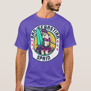 Retro Surfer Babe Badge San Sebastian Spain T-Shirt