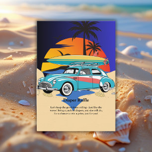 Retro Surfer Car Baby Shower Enclosure Card