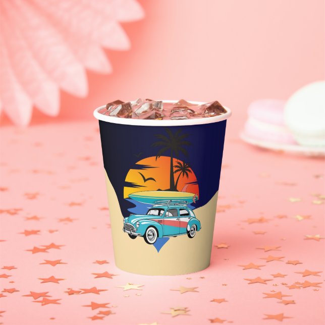 Retro Surfer Car Baby Shower Paper Cups (Insitu)