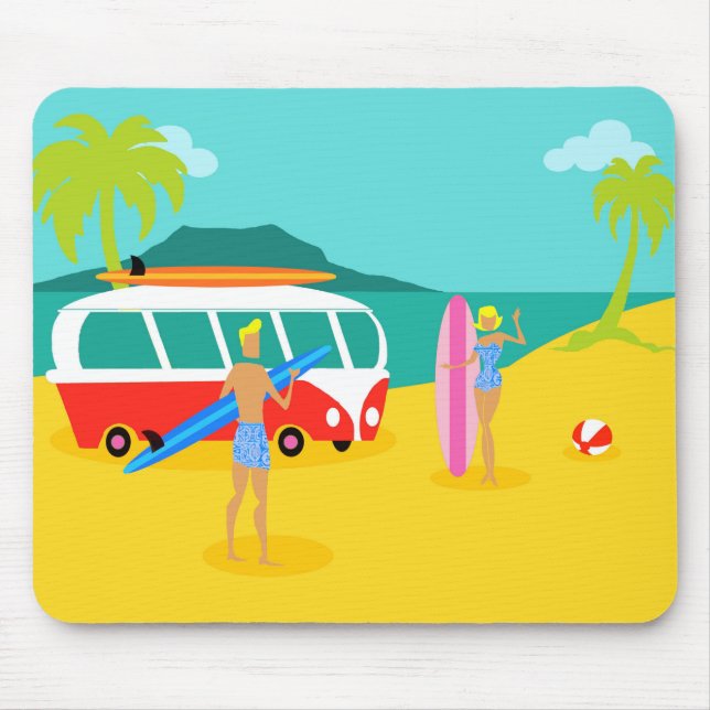 Retro Surfer Couple Mousepad (Front)