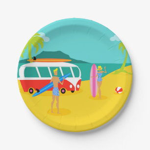 Retro Surfer Couple Paper Plate