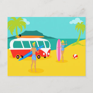 Retro Surfer Couple Postcard