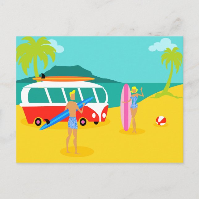 Retro Surfer Couple Postcard (Front)