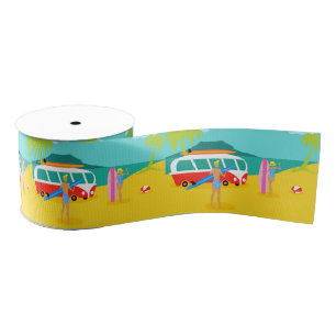 Retro Surfer Couple Ribbon Grosgrain Ribbon