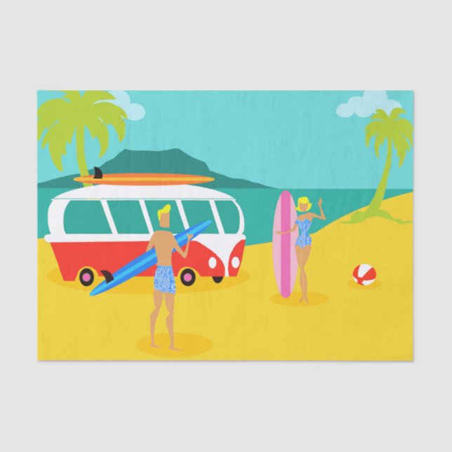Retro Surfer Couple Tissue Paper (Front)
