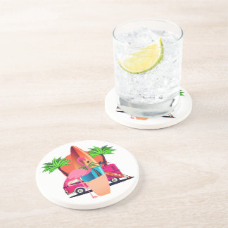 Retro Surfer Flamingo Beach Party Vibe Coaster