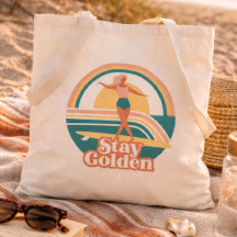 Retro Surfer Girl Stay Golden Coastal