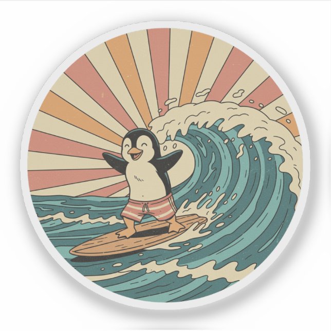 Retro Surfer Penguin - Vintage Summer Beach Vibe (Front)