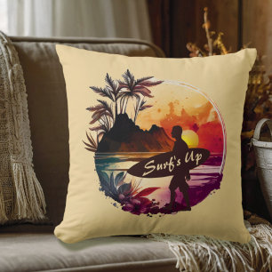 Retro Surfer Sunset Beach Cushion