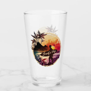 Retro Surfer Sunset Beach Glass