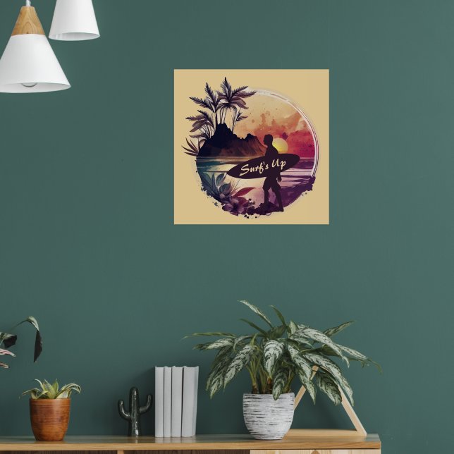 Retro Surfer Sunset Beach Poster (Living Room 1)