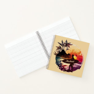 Retro Surfer Sunset Beach Spiral Notebook