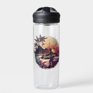 Retro Surfer Sunset Beach Water Bottle