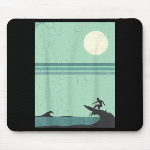 Retro Surfer Wave Moon Surfing Lover Beach Ocean Mouse Mat