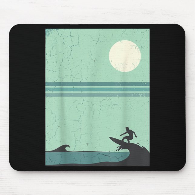 Retro Surfer Wave Moon Surfing Lover Beach Ocean Mouse Mat (Front)