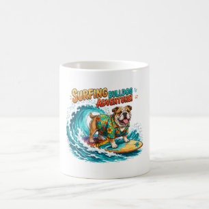 Retro Surfing Bulldog Adventure - Vintage Beach Coffee Mug