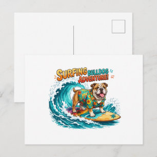 Retro Surfing Bulldog Adventure - Vintage Beach Postcard