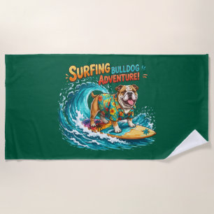Retro Surfing Bulldog Adventure - Vintage Beach Towel