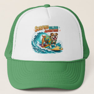 Retro Surfing Bulldog Adventure - Vintage Beach Trucker Hat