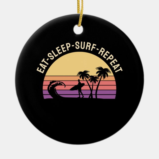 Retro Surfing Ceramic Tree Decoration (Front)