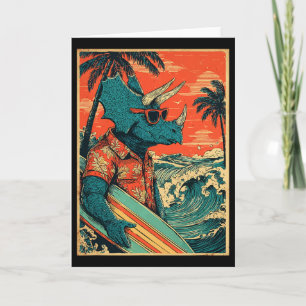 Retro Surfing Dinosaur Hawaii Summer Triceratops S Card