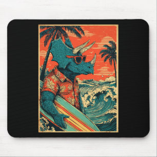 Retro Surfing Dinosaur Hawaii Summer Triceratops S Mouse Mat