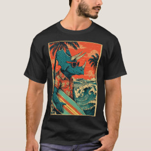 Retro Surfing Dinosaur Hawaii Summer Triceratops S T-Shirt