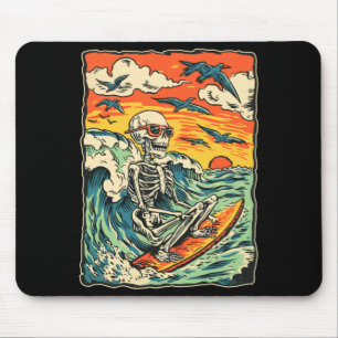 Retro Surfing Skeleton Surfer Riding Wave Gothic Mouse Mat