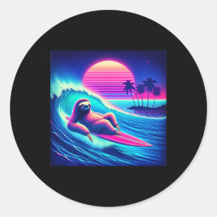 Retro Surfing Sloth With Shades Classic Round Sticker