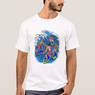 Retro Surfing Squad Ocean Wave Graphic T-Shirt