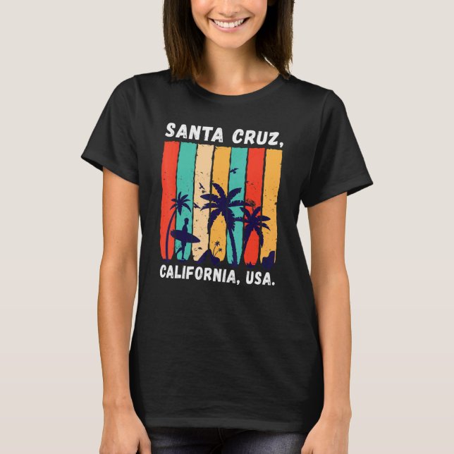 Retro Surfing Surfer Palms Surf Spot Santa Cruz Ca T-Shirt (Front)
