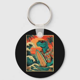 Retro Surfing Tyrannosaurus Hawaiian Summer Dinosa Key Ring