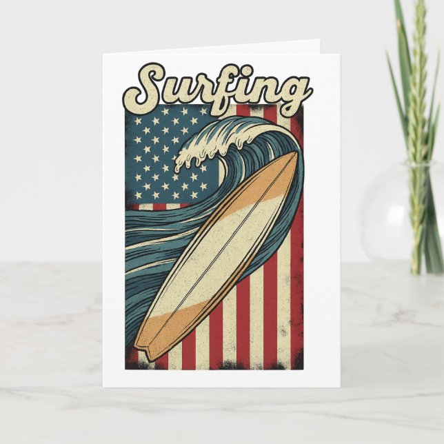 Retro Surfing USA Flag Card (Front)