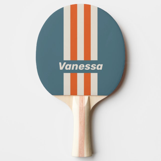 Retro Surfside Pin Stripes with Name Ping Pong Paddle (Front)