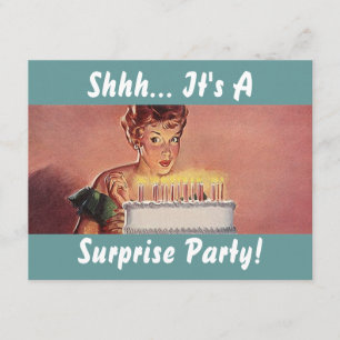 Retro Surprise Party Gal Birthday Cake Invitations