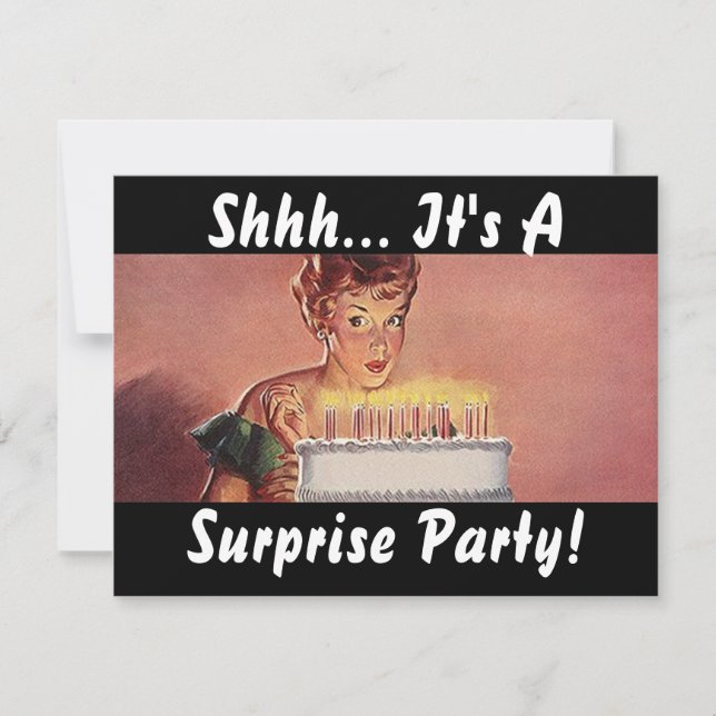 Retro Surprise Party Gal Birthday Cake Invitations (Front)