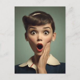 Retro Surprise Woman Portrait Postcard