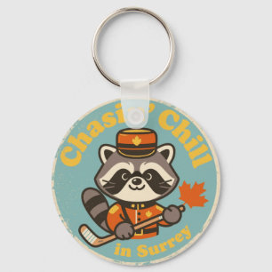Retro Surrey BC Racoon and Hockey Stick Key Ring