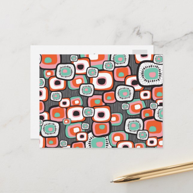 Retro Sushi Flower Squares Thank You Postcard (Front/Back In Situ)
