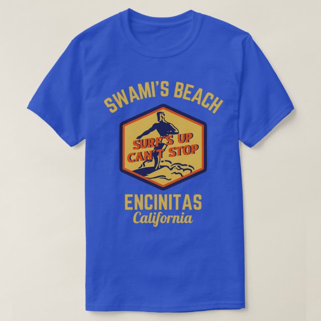 Retro Swamis Beach Encinitas California Gold Text  T-Shirt (Design Front)
