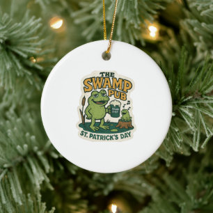 Retro Swamp Pub Frog St.Patrick's Day Ceramic Tree Decoration