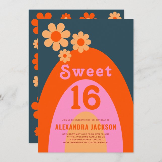 Retro Sweet 16 Birthday Party Invitation (Front/Back)