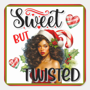 Retro Sweet but Twisted Christmas Pinup Square Sticker
