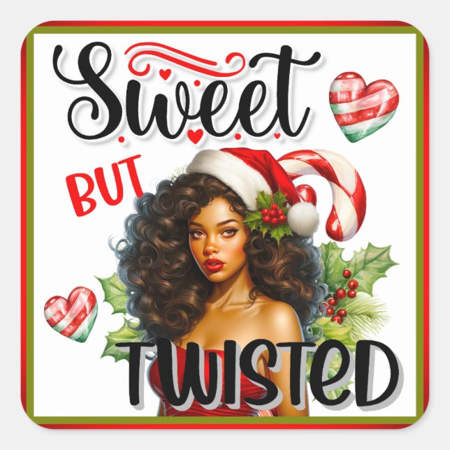 Retro Sweet but Twisted Christmas Pinup Square Sticker (Front)