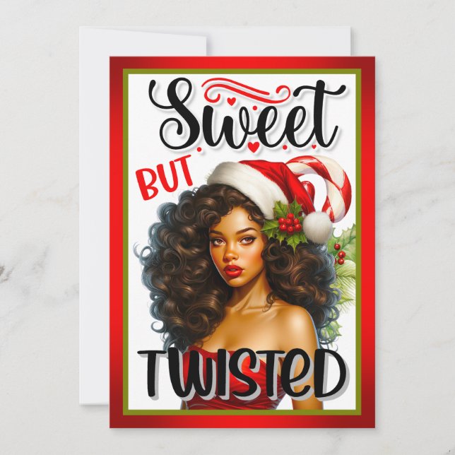 Retro Sweet but Twisted Christmas Pinup Thank You Card (Front)