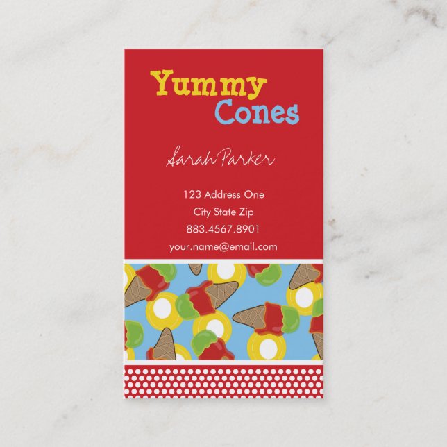 Retro Sweet Cherry Lime Ice Cream Dessert Business Card (Front)
